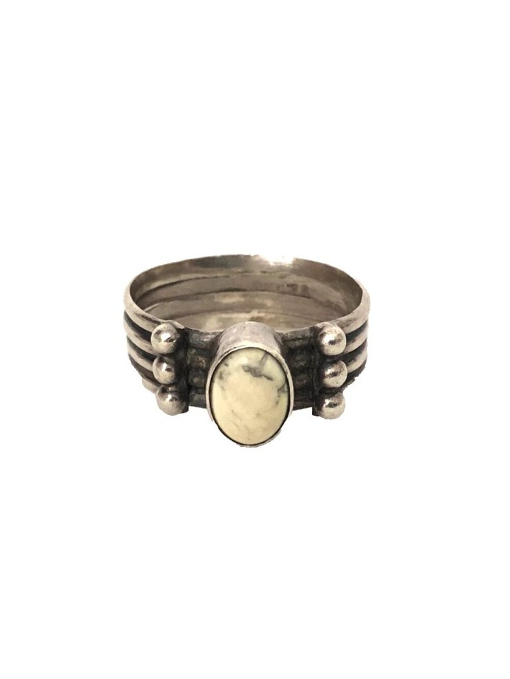 Southwestern Ring Off White Black Stone Sterling Silver 925 Sz 6 Estate Find